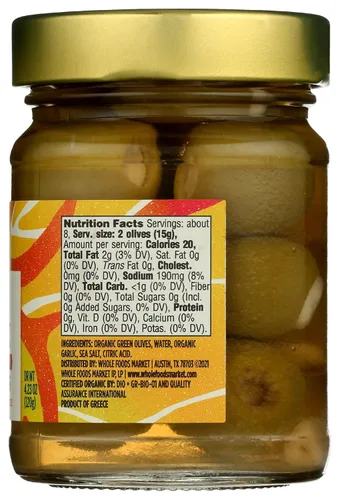 Vista 2 de Whole Foods Market, Aceitunas rellenas de ajo orgánico, 4.23 oz