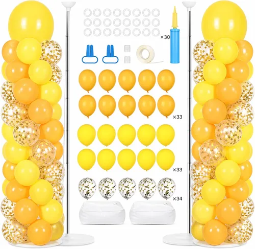 Vista 16 de Juego de 2 soportes de columna de globos plateados y blancos con 100 globos plateados con base para globos de confeti de suelo, kit de columna