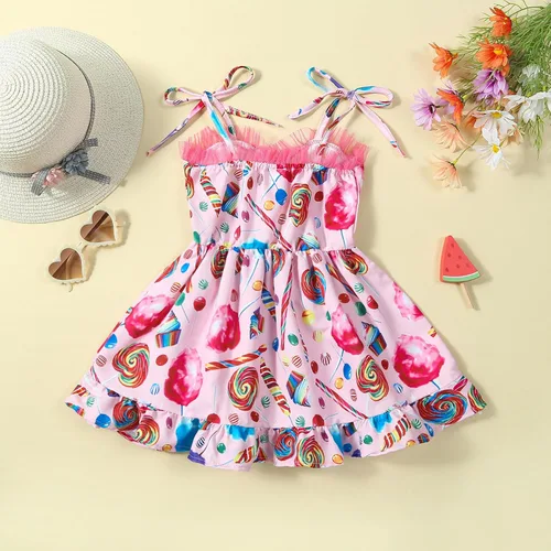 Vista 2 de Vestido de fiesta de caramelo para niñas, sin mangas, tirantes delgados, para niños, niñas pequeñas, juegos de mesa de tierra, vestidos de cumpleaños