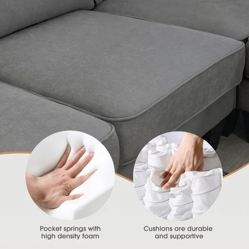Vista 120 de Quarte Sofá seccional en forma de U, sofá modular con dos asientos individuales, dos sillas, combinación de bricolaje, tela de hilo en bucle Beige/5