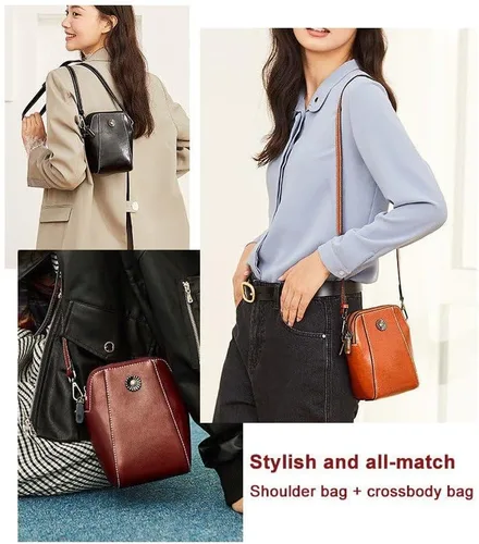 Vista 4 de Bolsa vertical para teléfono celular, bolsos cruzados de cuero y embragues, bolsos cruzados para mujer, bolso de mensajero retro