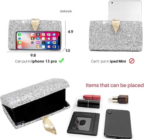 Vista 5 de Yokawe Bolso de noche con purpurina para mujer, bolso de mano con embrague, bolso cruzado para bodas, fiestas, bailes, cócteles