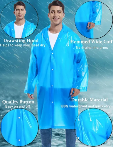 Vista 40 de 2 abrigos de lluvia de Borogo para adultos, chaquetas de lluvia reutilizables para hombres y mujeres