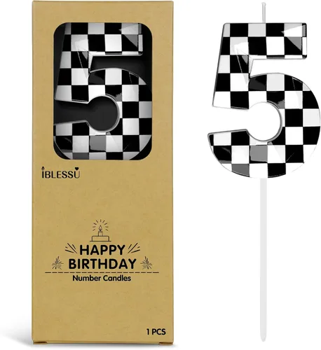 Vista 11 de Velas de cumpleaños de autos de carreras número 1, velas de cumpleaños a cuadros negros y blancos de 2.68 pulgadas, velas con números con temática