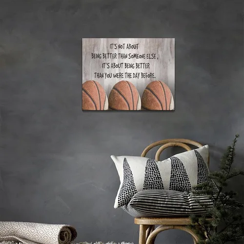 Vista 2 de Gyeong Arte de pared de baloncesto de granja, citas inspiradoras de baloncesto, decoración de pared, lienzo motivacional deportivo, pintura