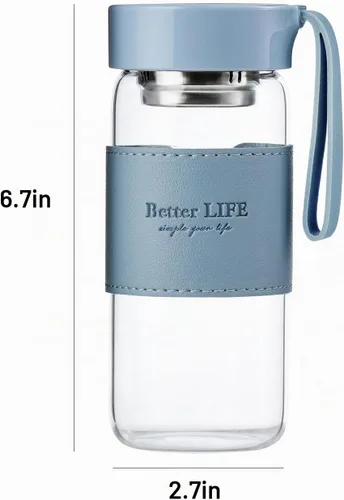 Vista 2 de Botella de Té de Vidrio de 16 oz Botella para Beber con Funda Antideslizante, e Infusor de Té de Acero Inoxidable, Tapa a Prueba de Fugas, Botella