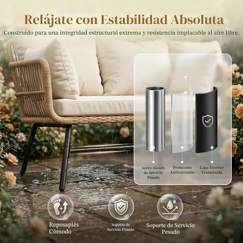 Vista 9 de BULEXYARD Juego de 3 piezas de muebles de patio al aire libre, estilo bohemio, en forma de L, sofá seccional de conversación de mimbre