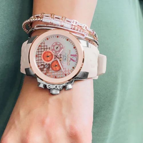 Vista 9 de MULCO Watches for Women -Era 50, Silver Stainless Steel Case with Wrist Silicone Band, Quartz Multifunctional Movement, Large Face Analog Display