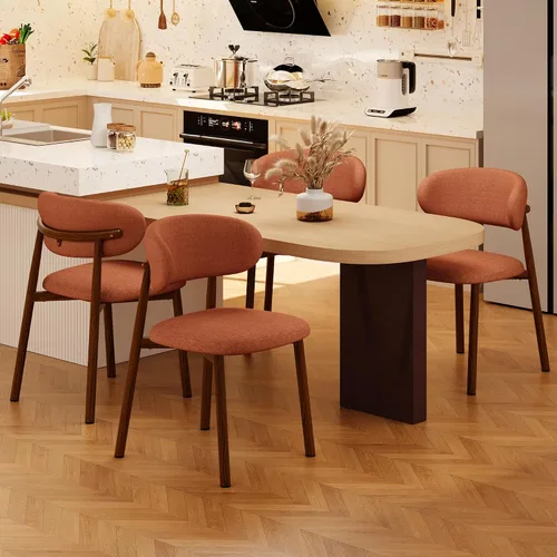 Vista 24 de Juego de 2 sillas de comedor para cocina, tapizadas, modernas, de cuero, original/beige
