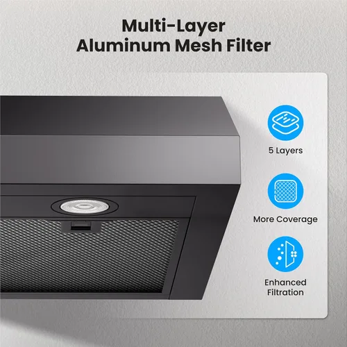 Vista 3 de VIKIO HOME Campana Extractora Bajo Gabinete de 36 Pulgadas, 580 CFM Ventilación de Cocina de Motor Dual con Luces LED, Control de Botones, Campana