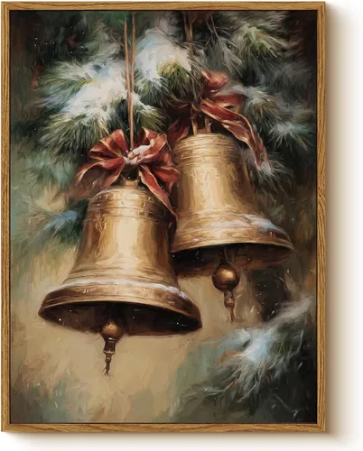 Vista 8 de Arte de pared con trineo, árbol navideño y cajas de regalo, 12 x 16 pulgadas, lienzo enmarcado de Navidad, cuadro rústico festivo, obra de arte