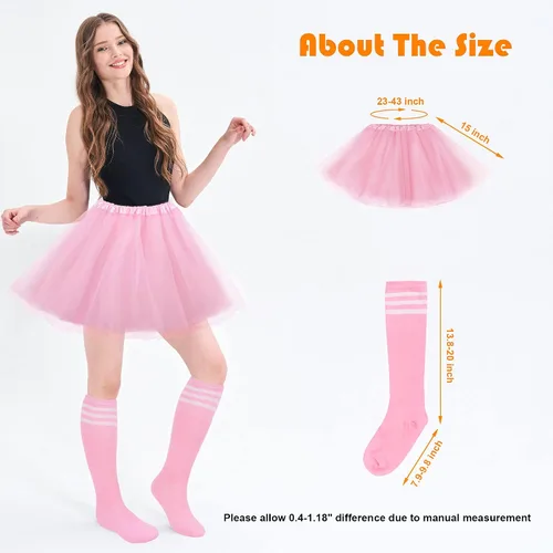 Vista 4 de Simplicity Conjunto de disfraz clásico de 4 capas de tul con falda tutú con calcetines de tubo para mujer