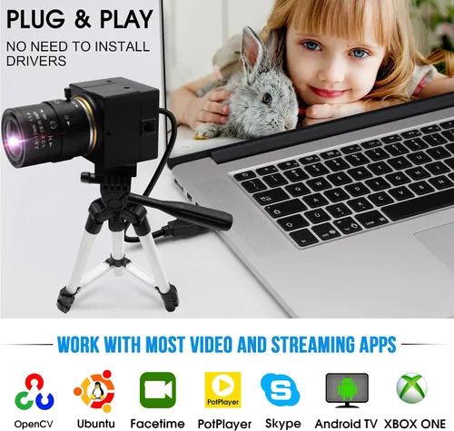 Vista 5 de Cámara USB 4K 0.1-0.472 in 4X Varifocal Lente Manual 2160P Cámara Ultra HD Compatible con UVC Primer Plano Webcam Soporte OpenCV PC Computadora