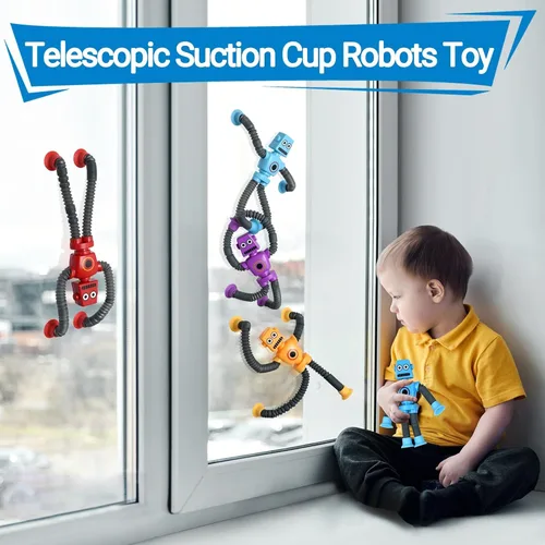 Vista 3 de Juguetes robóticos (paquete de 4), robots telescópicos con ventosa, tubos para autismo, juguetes sensoriales para ansiedad, regalos para niños