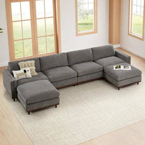 Vista 14 de CHITA 118" Sofá Modular Seccional Convertible de Lujo Super Grande en Forma de L, Sofá Moderno Relleno de Plumón Certificado FSC, Sofá de Nube