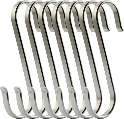 Vista 7 de Ganchos planos en S, resistentes, sólidos, auténticos, de acero inoxidable 304, con forma de S, para colgar, ganchos para colgar ollas, sartenes