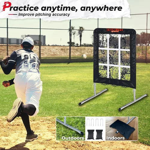 Vista 6 de Heavy-Duty 9 Hole Pro Style Baseball & Softball Pitching Net with Strike Zone Target Adjustable Portable Design