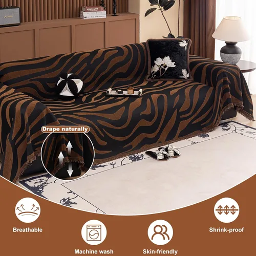 Vista 2 de ROOMLIFE Funda de sofá con estampado de leopardo para sofá de 3 plazas, lavable, protector de muebles para perros, funda de sofá suave