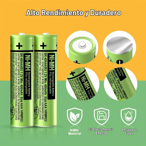 Vista 7 de Paquete de 12 baterías recargables NiMH AAA 400mah para teléfonos
