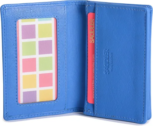 Vista 4 de SADDLER Lujoso tarjetero delgado de cuero para mujer, tarjetero de negocios, tarjetero para tarjetas de presentación, cartera para tarjetas