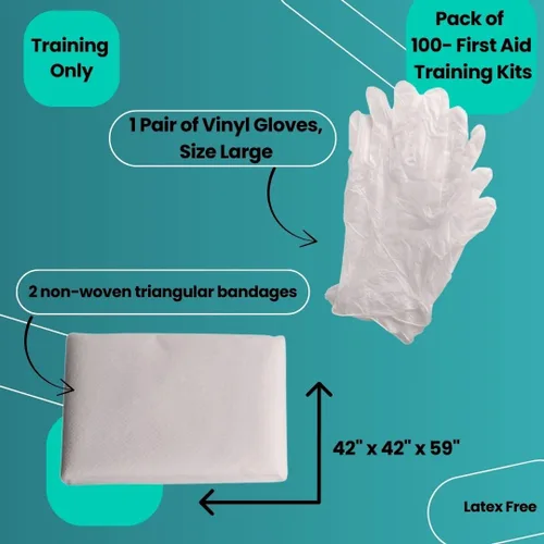 Vista 6 de Kit de entrenamiento de primeros auxilios con rodillo de gasa con almohadillas de gasa y vendajes triangulares y guantes, paquete de 10 MCR Medical