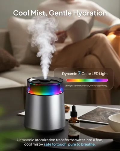 Vista 4 de Humidificador ultrasónico de vapor frío de acero inoxidable de 7L para dormitorio y habitación grande, llenado superior, ultra silencioso 24 dB, 3