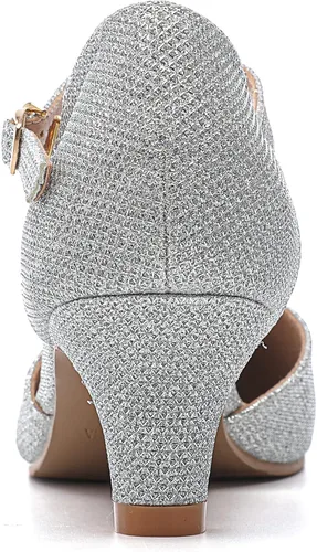 Vista 7 de DADAWEN Zapatos de tacón bajo con hebilla en T y punta cerrada para mujer, para fiesta, boda, vestido de novia
