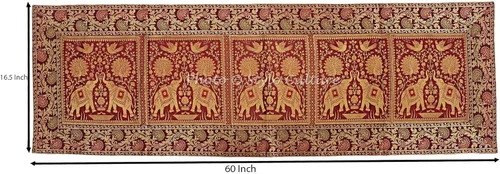 Vista 3 de Brocade - Camino de mesa de centro de jacquard rectangular, bohemio, tradicional, decoración de sala de estar, elefante, pavo real, floral, mantel