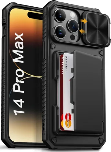 Vista 23 de Vihibii Funda para iPhone 13 Pro Max/iPhone 12 Pro Max con tarjetero (4 tarjetas) [bloqueo RFID] y cubierta de cámara deslizante, protección contra
