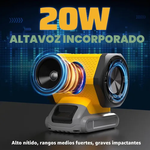Vista 3 de Altavoz Bluetooth apto para batería DeWALT 20v Max Carga USB-A/C para fiesta de camping en el lugar de trabajo (batería no incluida)