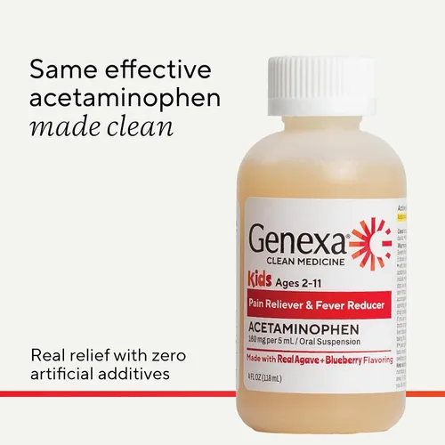 Vista 2 de Genexa Acetaminofén Limpio para Niños Ingredientes Preferidos por Pediatras Reductor de Dolor y Fiebre para Niños Sin Colorantes, 0% Aditivos