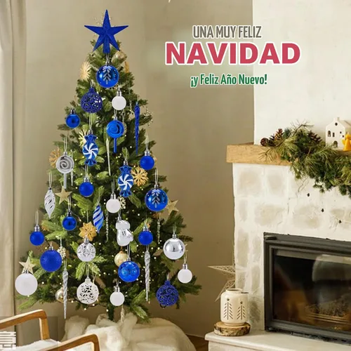 Vista 5 de Juego de adornos de bolas de Navidad irrompibles, 130 piezas de decoración para árbol de Navidad, surtido de bolas colgantes de Navidad a granel