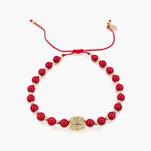 Vista 11 de St Benedict Coin and Natural Round Red Coral Beads Adjustable Bracelet for Women