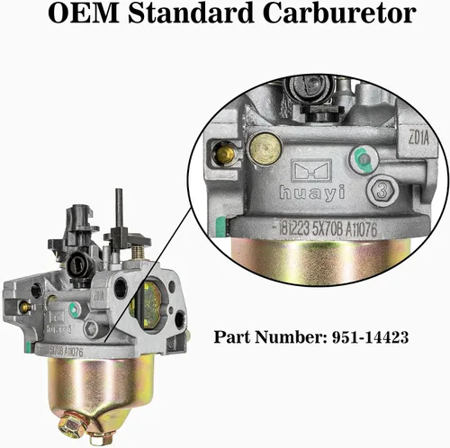 Vista 5 de fullas Huayi 951-14423 Carburador para motores Cub Cadet LE100 SC100 SC300 SC500 ST100, Troy Bilt TB105 TB120 TB220 TB115 TB270, MTD RM120 RM210