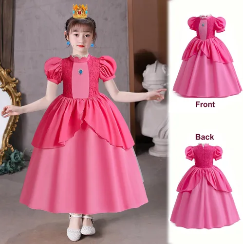 Vista 3 de Vestidos de princesa para niñas, disfraz de princesa, cosplay, fiesta de Halloween, accesorios de vestir, corona