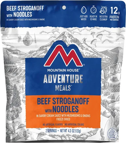 Vista 2 de Mountain House Stroganoff de carne con fideos Alimento liofilizado para mochileros y campamentos, 2 porciones y espaguetis clásicos Mountain House