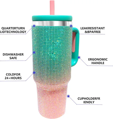 Vista 5 de Botella de agua aislada de 40 onzas, vaso de acero inoxidable 1 taza de agua reutilizable de acero inoxidable de doble pared sin BPA