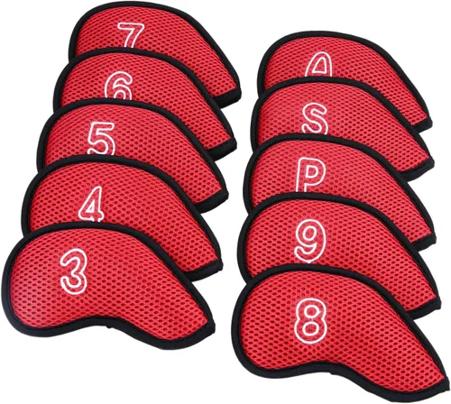 Vista 9 de 10 unids/pack nuevo Meshy Golf Iron Covers Set Golf Club Head Cover Fit Most Irons Iron Head Covers, With Numbers, Soft, Thick, Breathable, Fit
