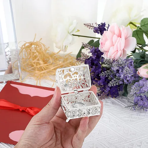 Vista 7 de ELLDOO Caja de tesoro con grabado floral, caja de joyería con grabado floral, caja de recuerdos, anillo y aretes, caja organizadora
