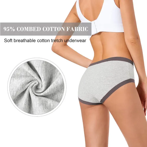 Vista 4 de ANNYISON Ropa interior para mujer, cintura alta, cobertura completa, calzones coloridos de algodón para mujer