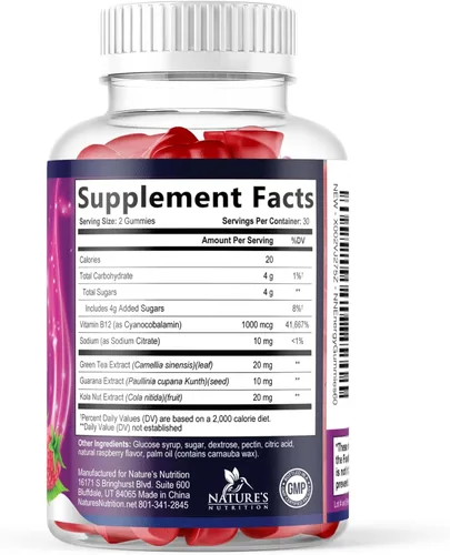 Vista 9 de Energy Gummies – Vitamina B12 1000mcg – 3 veces gomas de energía limpia y concentración con cafeína natural de té verde – Suplemento de ejercicio