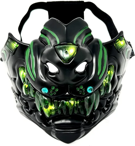 Vista 16 de Máscara de media cara metálica LED estilo steampunk para disfraz de Halloween, fiesta de cosplay