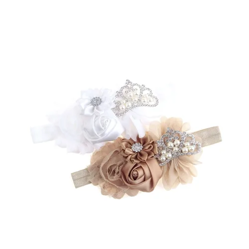 Vista 10 de Nishine Diadema elástica en pares para bautizo para bebés y niñas pequeñas, con flores, tiara elástica en pares (niños, marfil y rosa polvoriento)