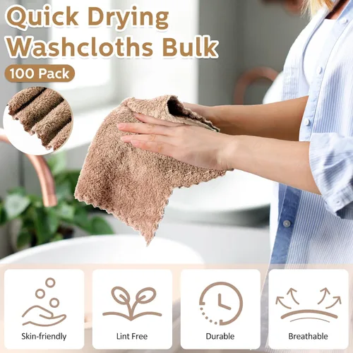 Vista 3 de Newwiee 100 piezas de toallas de lavado de secado rápido para baño, toallas de 12 x 12 pulgadas, toallas faciales de microfibra suaves, paños