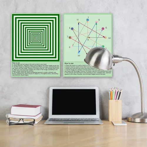 Vista 4 de SADIKALO Paquete de 6 tablas de ejercicios oculares – Arte de pared de relajación muscular visual para el hogar, la escuela y la oficina – Pósteres
