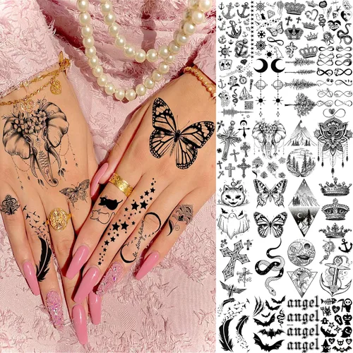 Vista 6 de Bilizar 63 hojas de tatuajes tribales temporales de lobo, león, tigre para hombres, mujeres, adultos, aterradores tatuajes temporales de calavera