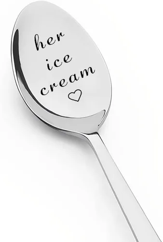 Vista 4 de Juego de 2 cucharas de helado para él y para ella, regalo de cumpleaños, San Valentín, para marido, esposa, cuchara grabada para parejas