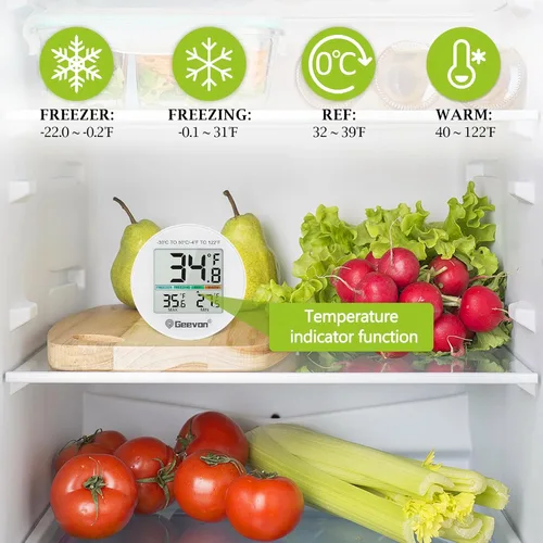 Vista 2 de Geevon Termómetro Digital Pequeño para Refrigerador Paquete de 2, IP65 Impermeable Uso Comercial y Doméstico, Función de Registro Máx/Mín