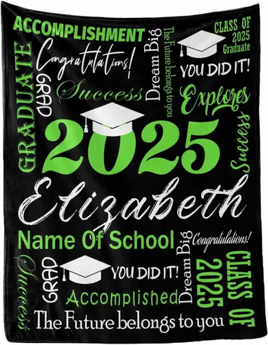 Vista 25 de MyPupSocks Manta personalizada para regalo de graduación, felicitaciones clase de 2025, manta azul personalizada de forro polar 2025 para hermana