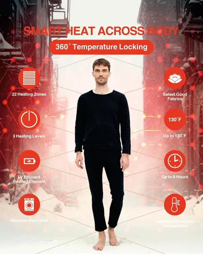 Vista 8 de Conjunto de ropa interior térmica eléctrica para mujer, 22 zonas de calefacción, calefacción eléctrica con USB, equipo de caza de invierno